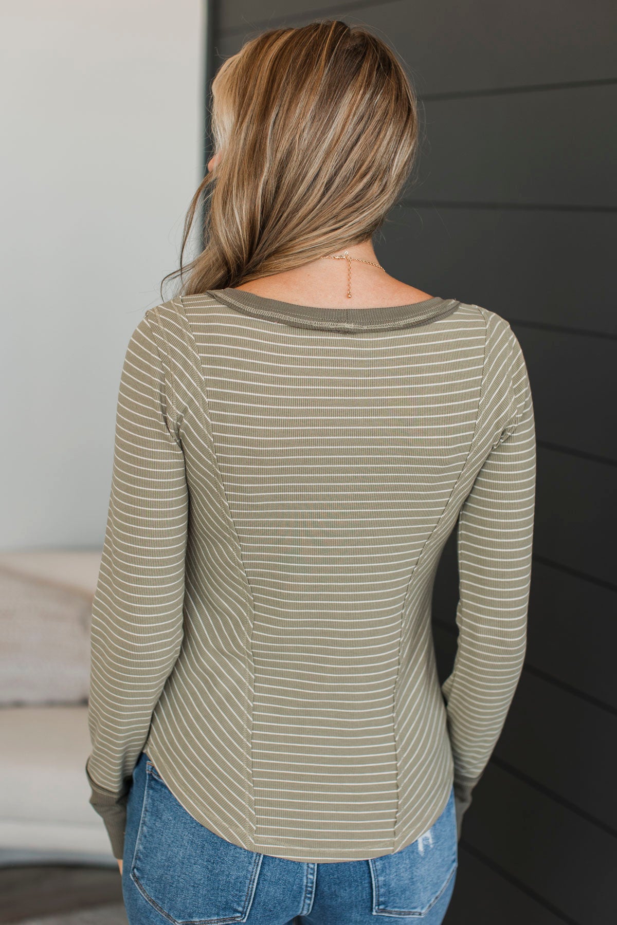 Simply Compelling Striped Top- Olive