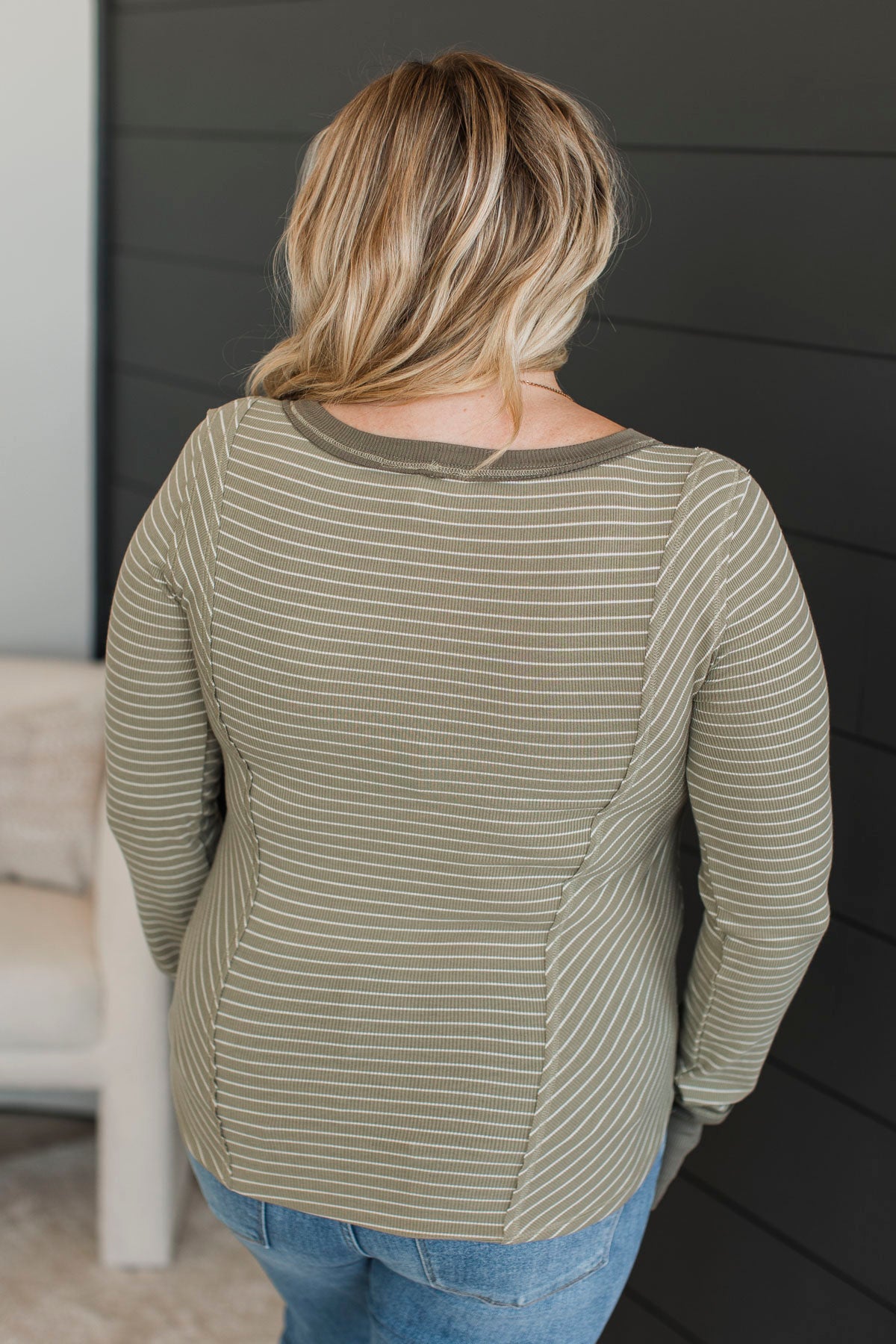 Simply Compelling Striped Top- Olive