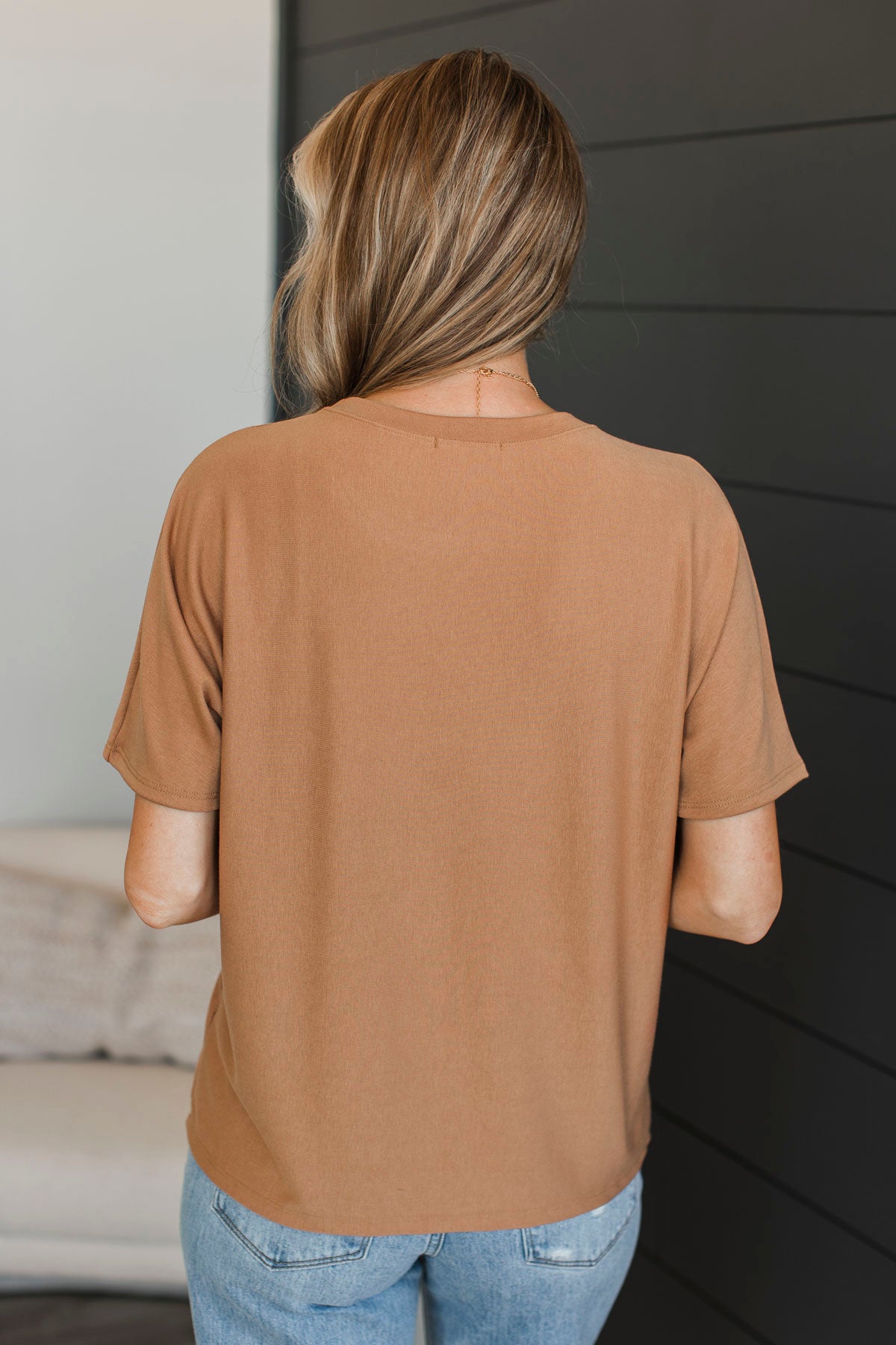 Another Place & Time Short Sleeve Top- Tan