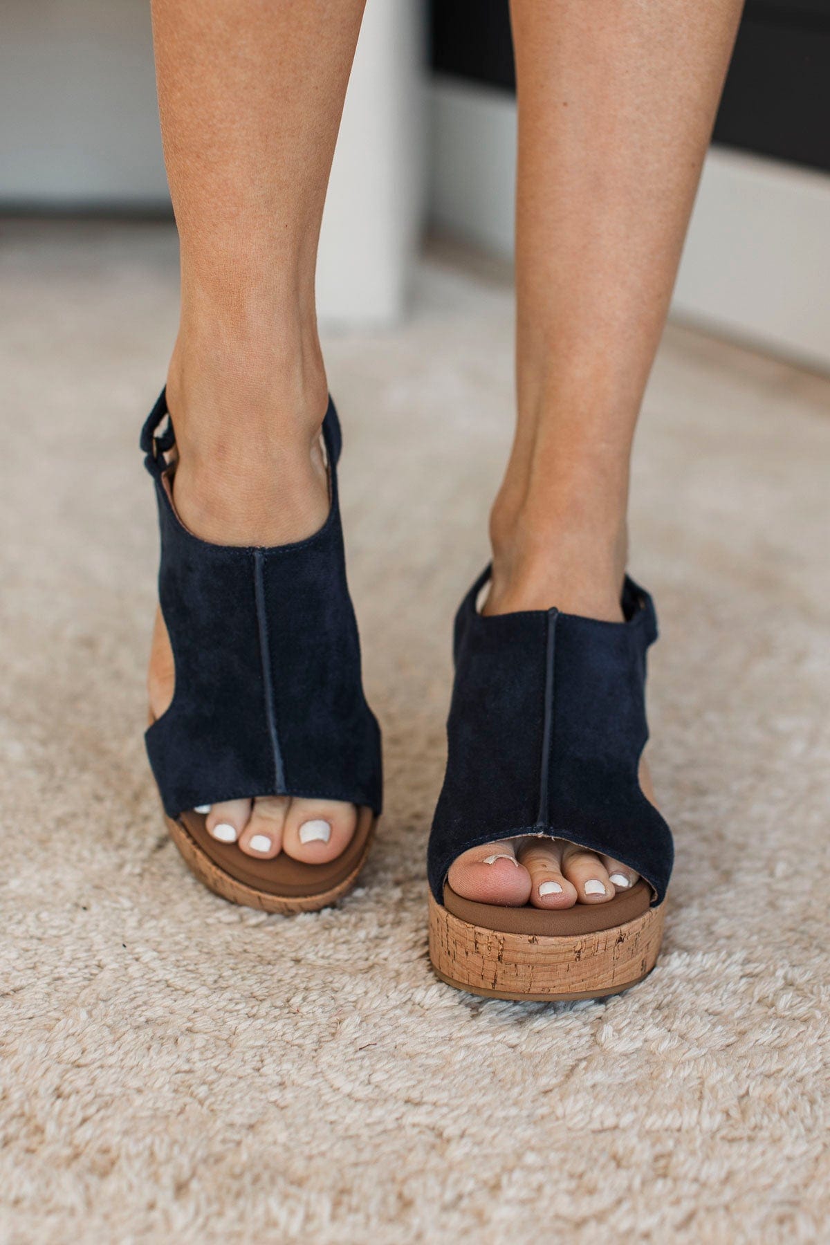 Corky's Miss Carley Wedge Sandals- Navy