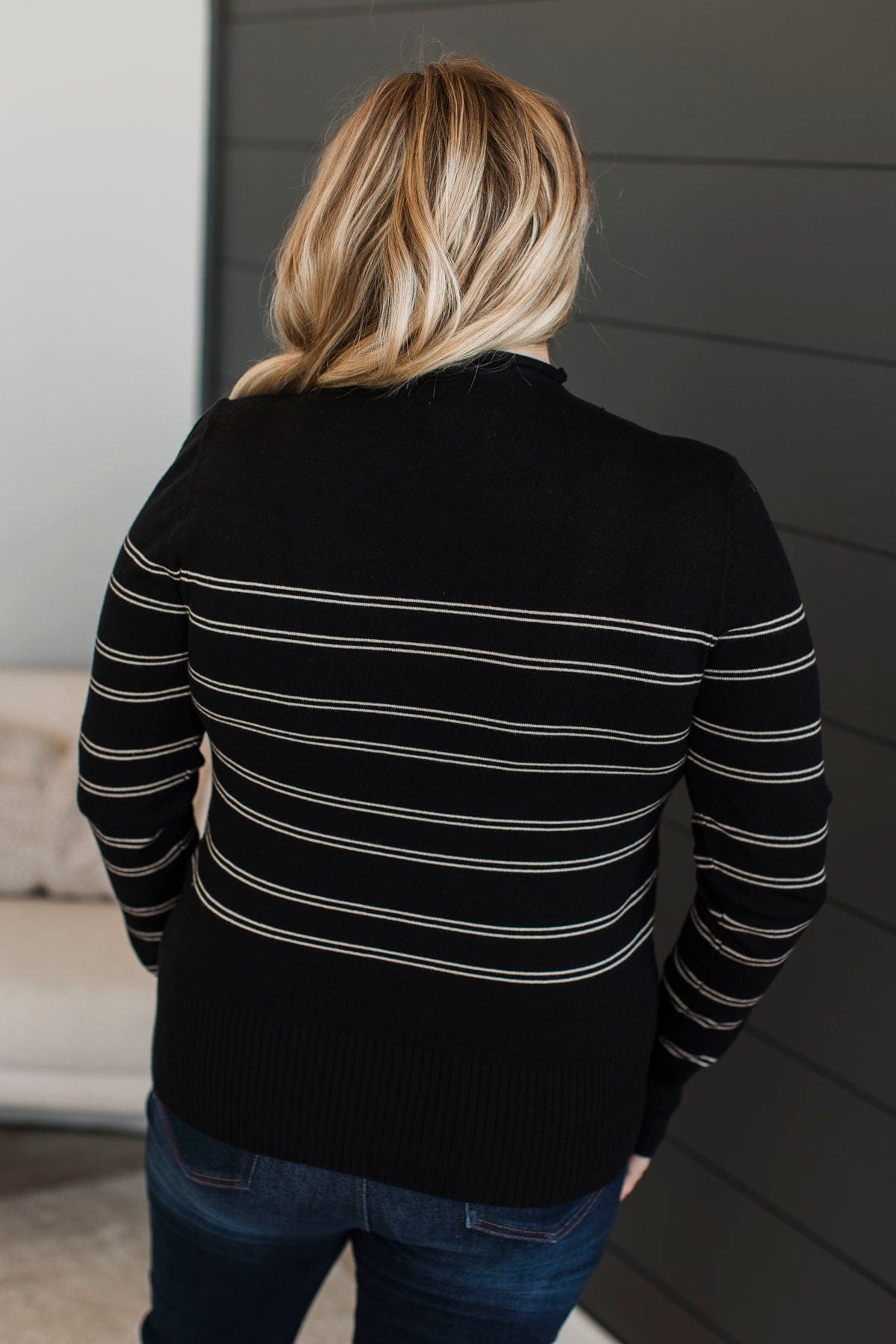 Call Me Sweetheart Striped Sweater- Black