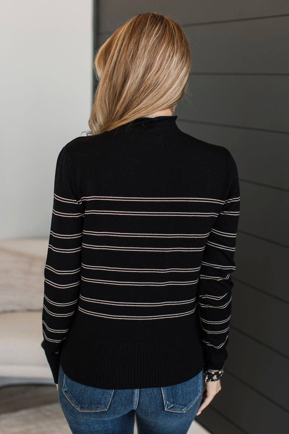 Call Me Sweetheart Striped Sweater- Black