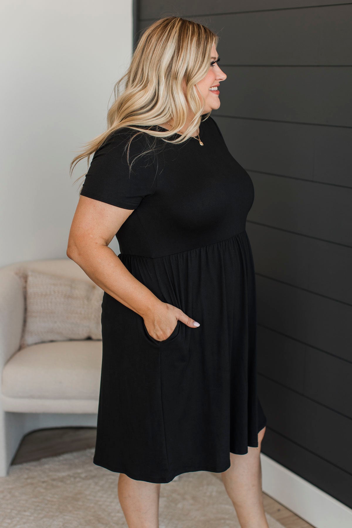 Calls For A Celebration Short Sleeve Dress- Black