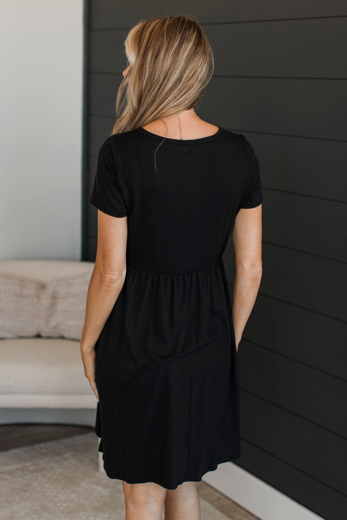 Calls For A Celebration Short Sleeve Dress- Black