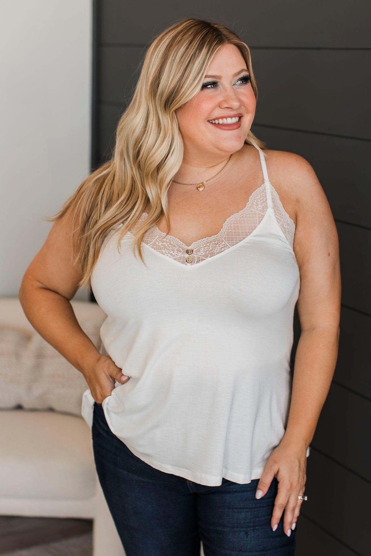 Quite Delightful Lace Trimmed Tank Top- White