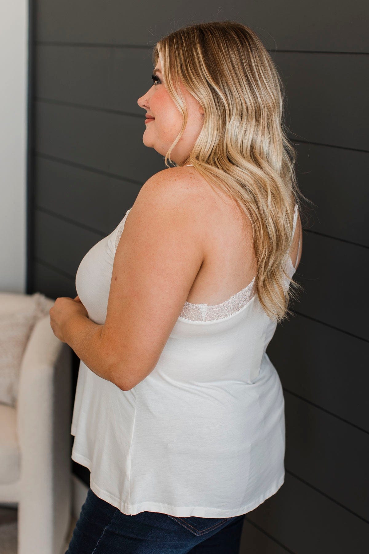 Quite Delightful Lace Trimmed Tank Top- White