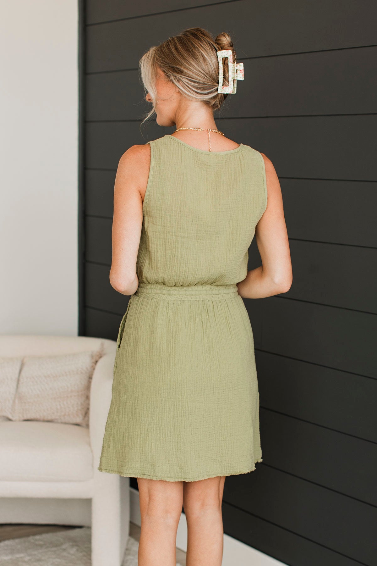 Changing Fate Cotton Dress- Light Olive