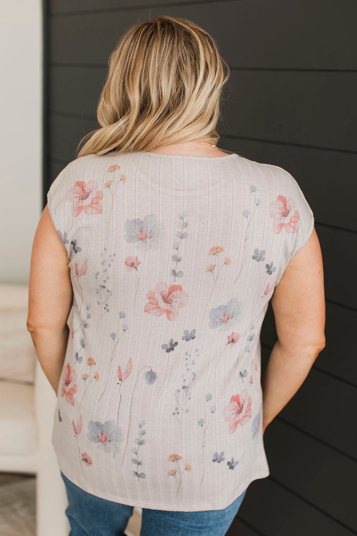 Miss You More Floral Top- Grey