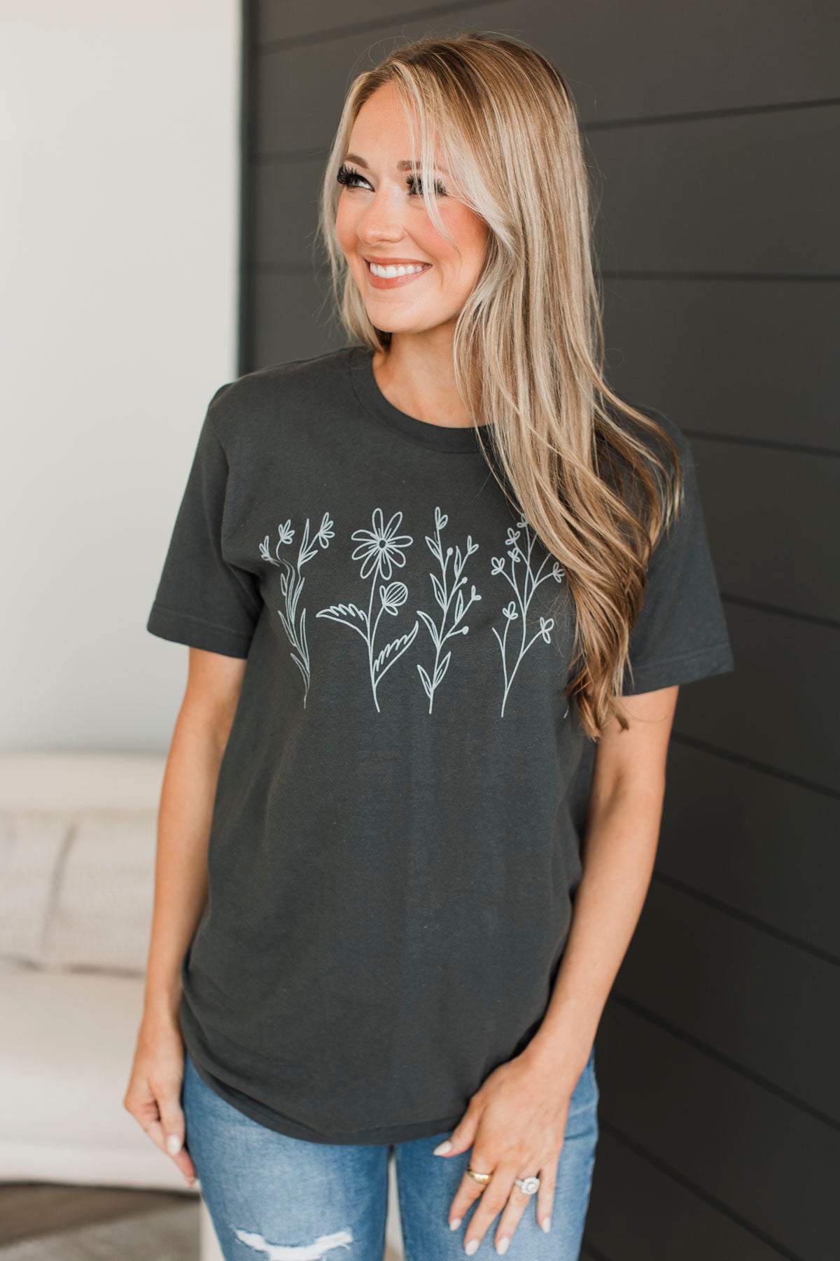 Wandering Through Wildflowers Graphic Tee- Charcoal