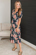 All I'm looking For Floral Midi Dress- Dark Navy