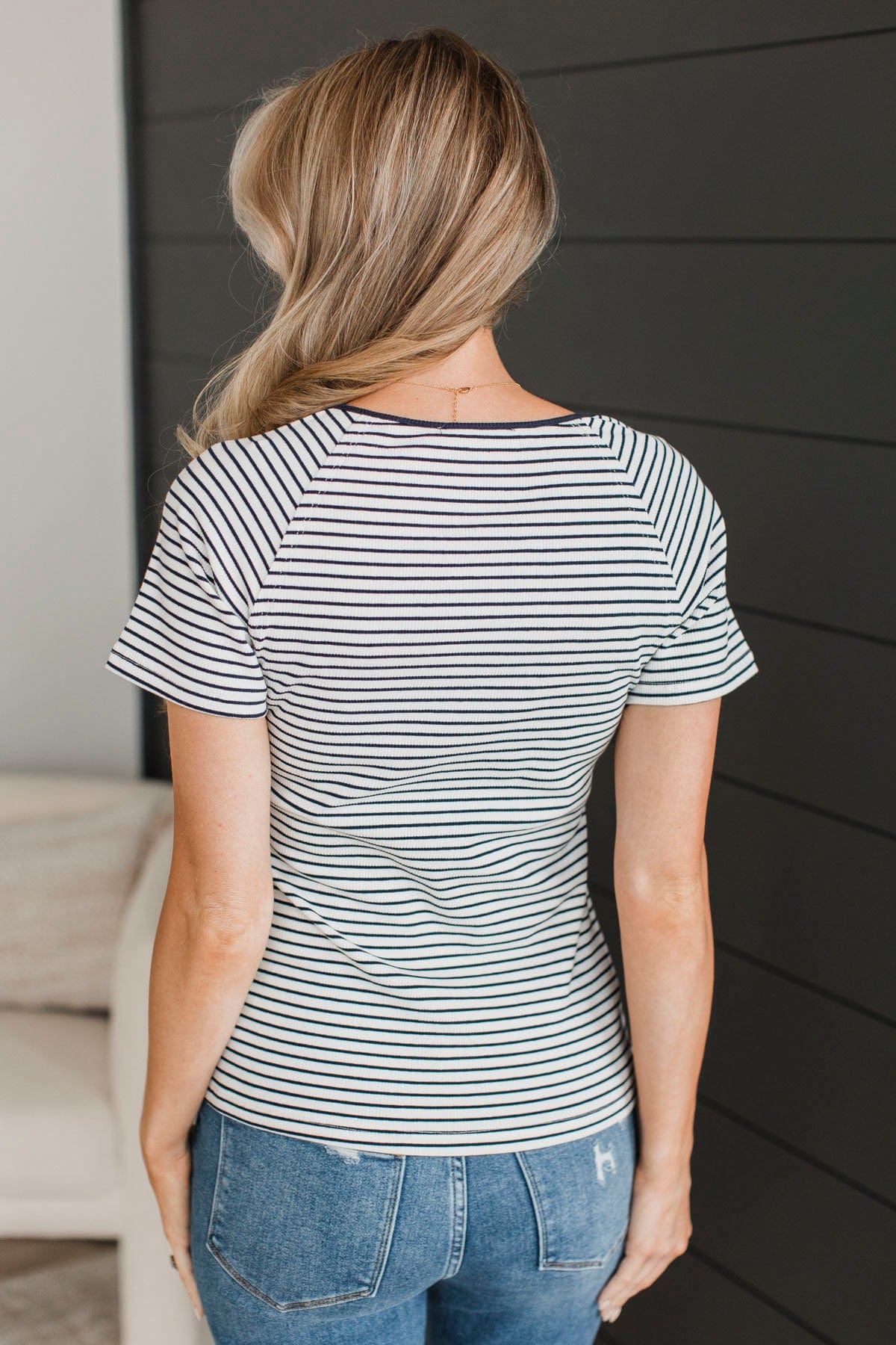 Destined For Love Striped Top- Ivory & Navy