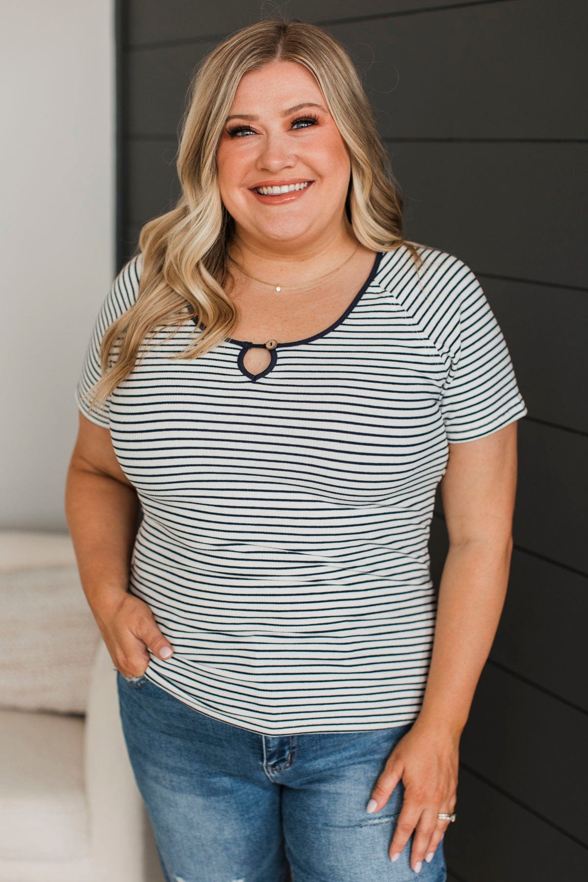 Destined For Love Striped Top- Ivory & Navy