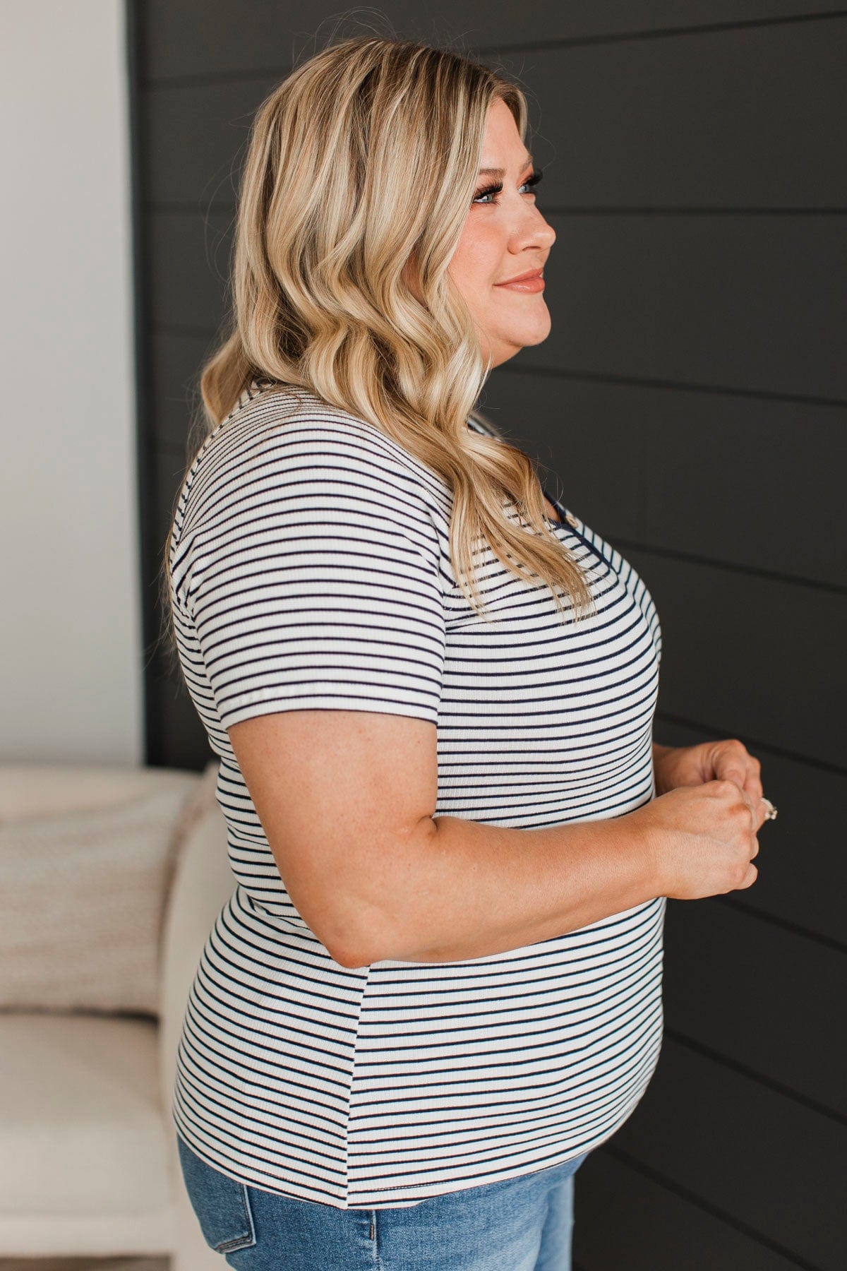 Destined For Love Striped Top- Ivory & Navy