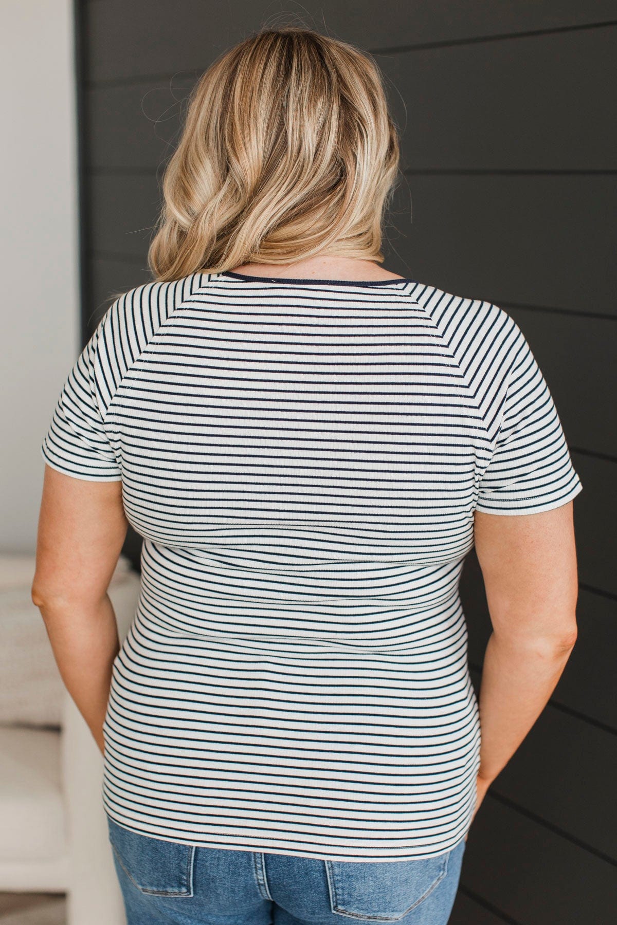 Destined For Love Striped Top- Ivory & Navy