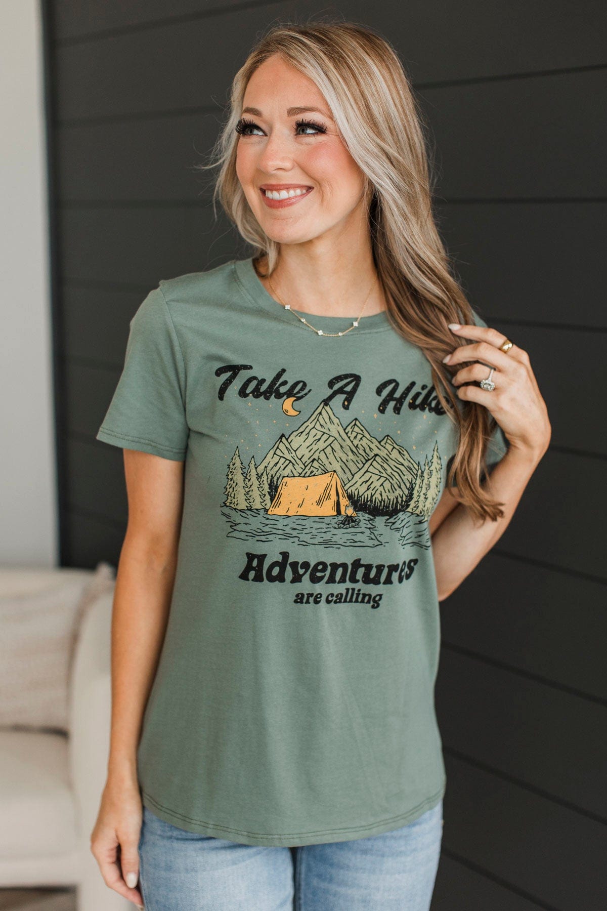 "Take A Hike" Graphic Tee- Olive