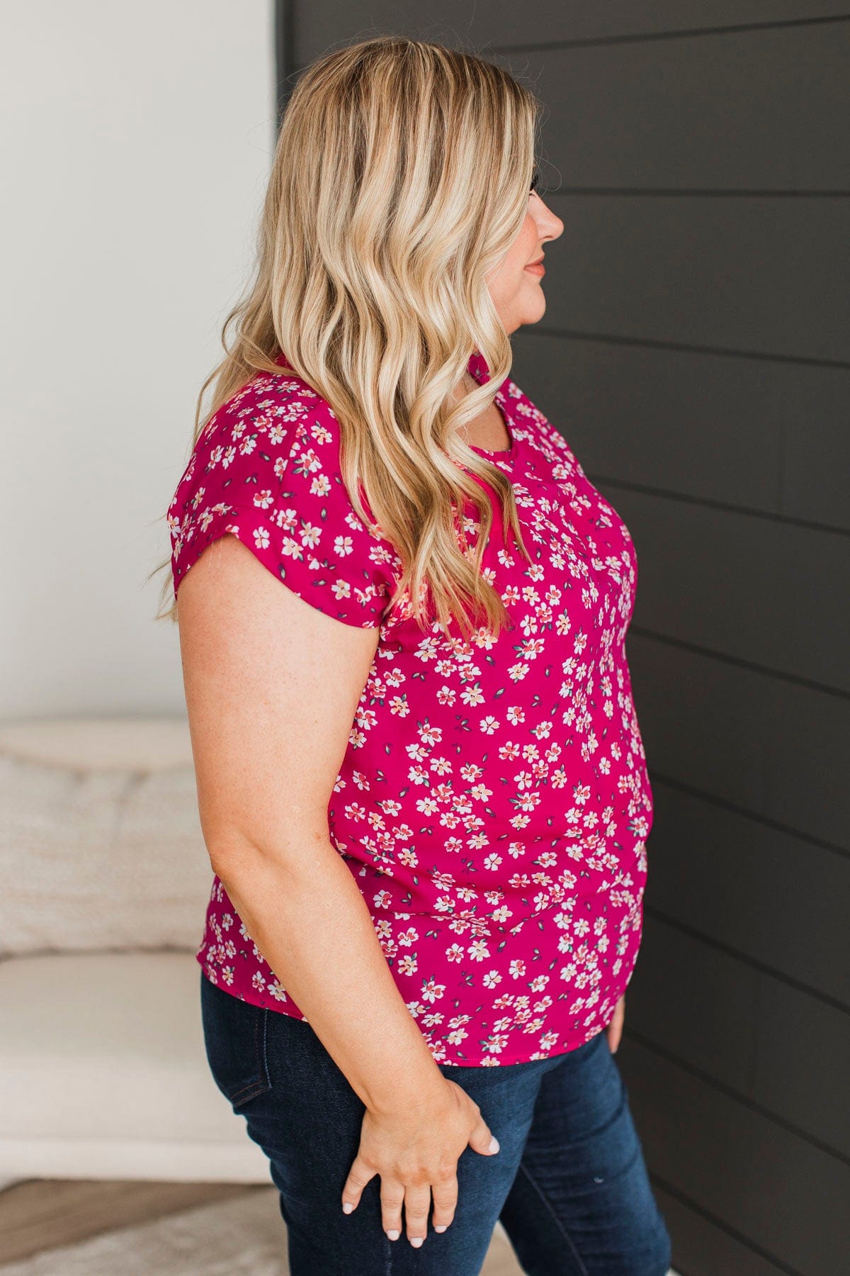 Radiant Presence Floral Top- Hot Pink