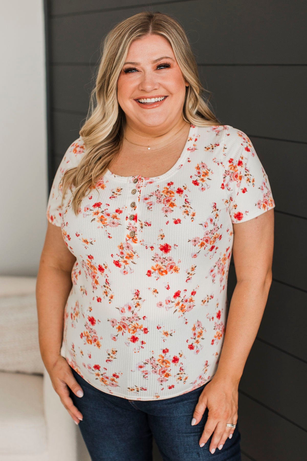 Hold Out Your Hand Floral Top- Ivory & Coral