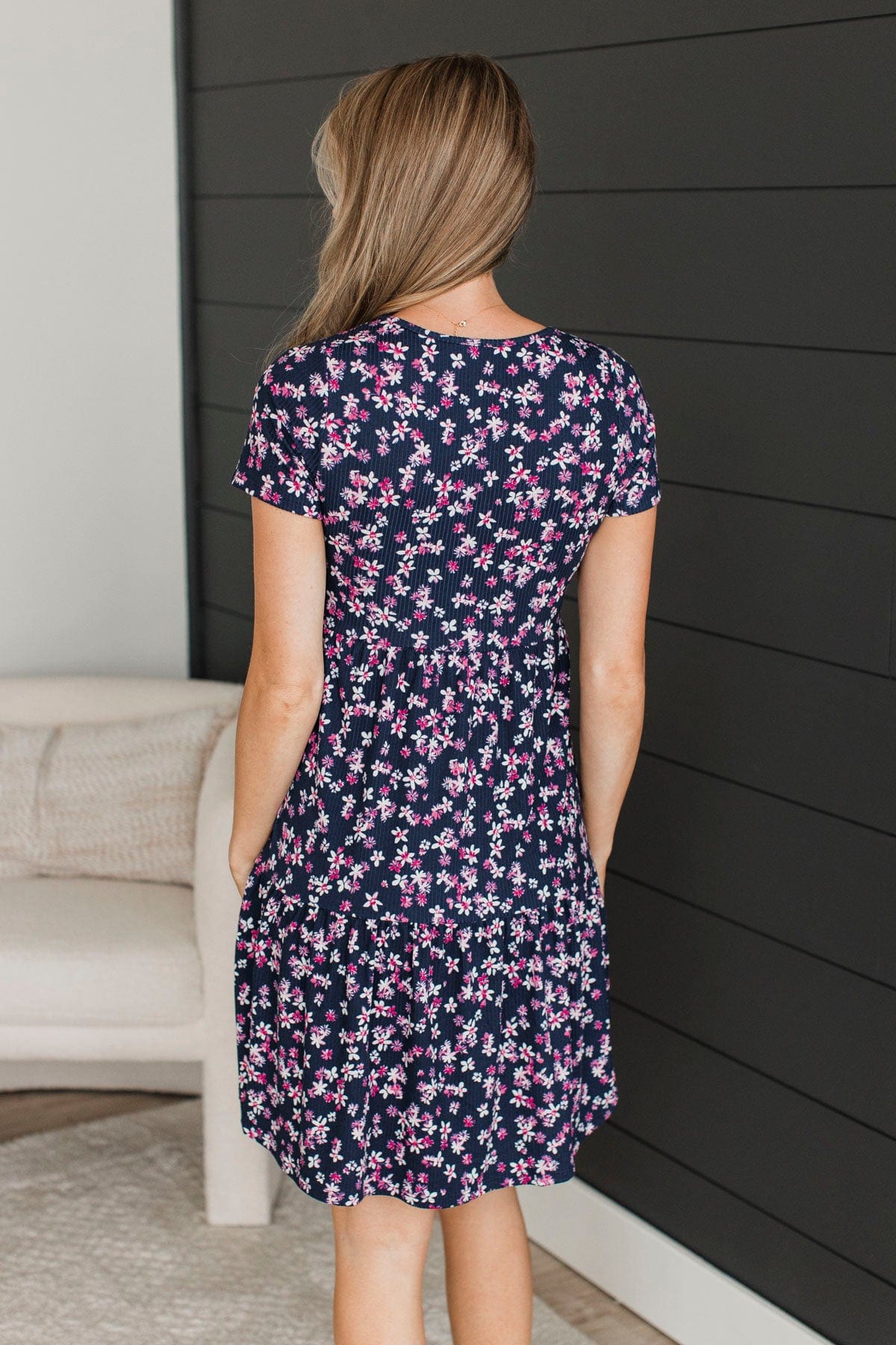 See For Myself Floral Dress- Navy & Pink