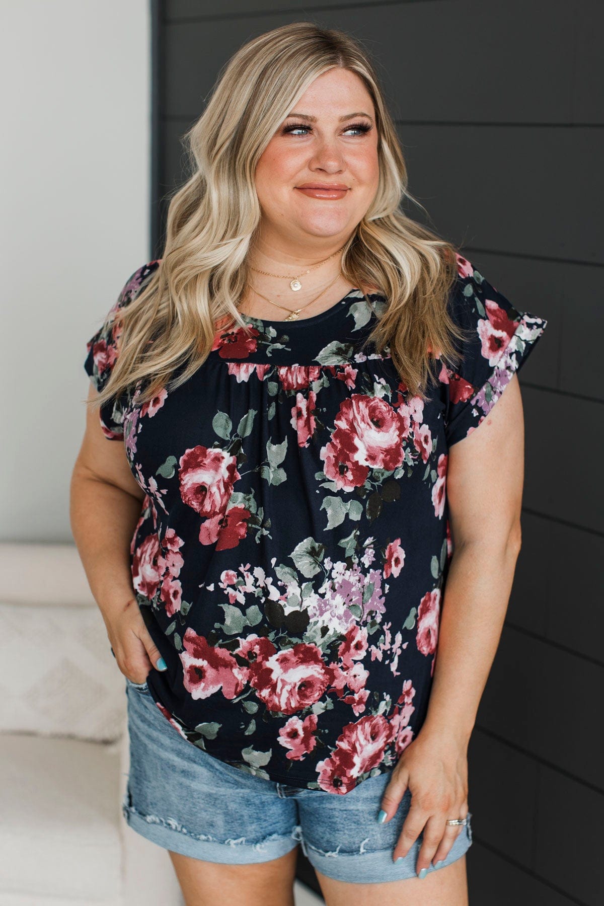 The Moment You Smiled Floral Top- Dark Navy & Mauve