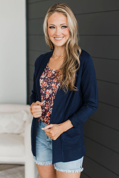 As Easy As Can Be Cardigan- Navy – The Pulse Boutique