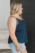 In My Heart Lace Trimmed Tank Top- Navy