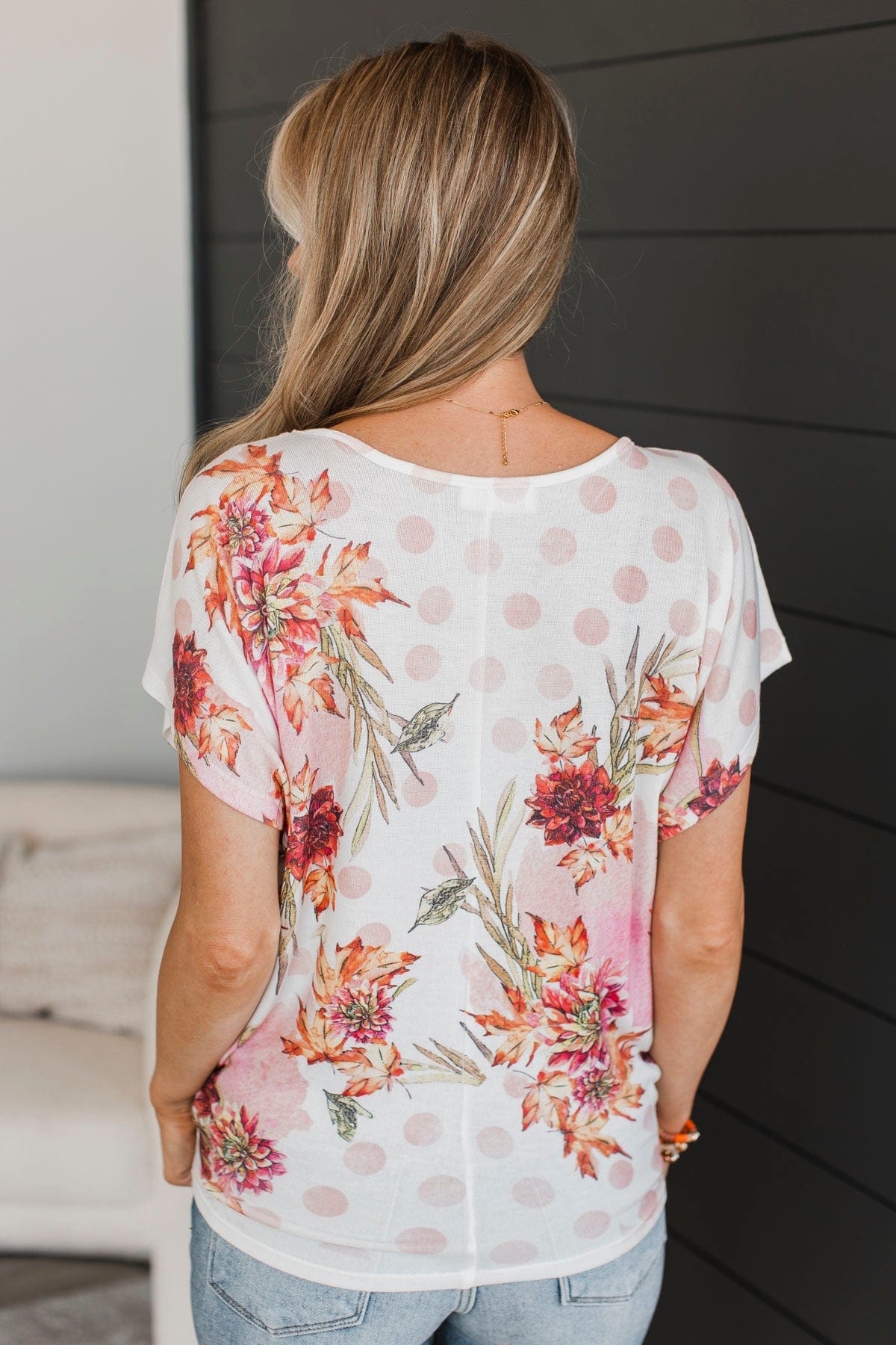 Time To Myself Floral & Polka Dot Top- Ivory