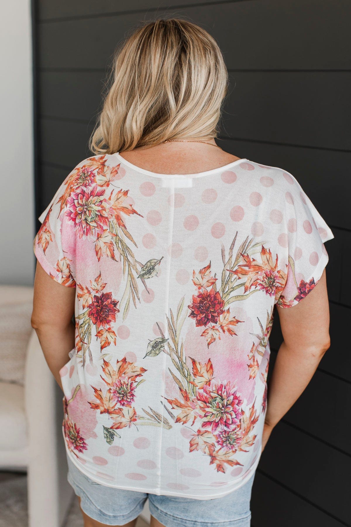 Time To Myself Floral & Polka Dot Top- Ivory