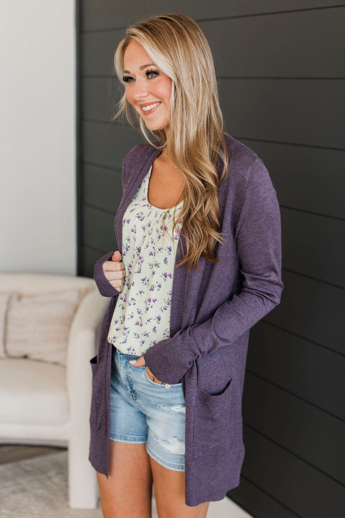 Can't Resist This Knit Cardigan- Eggplant