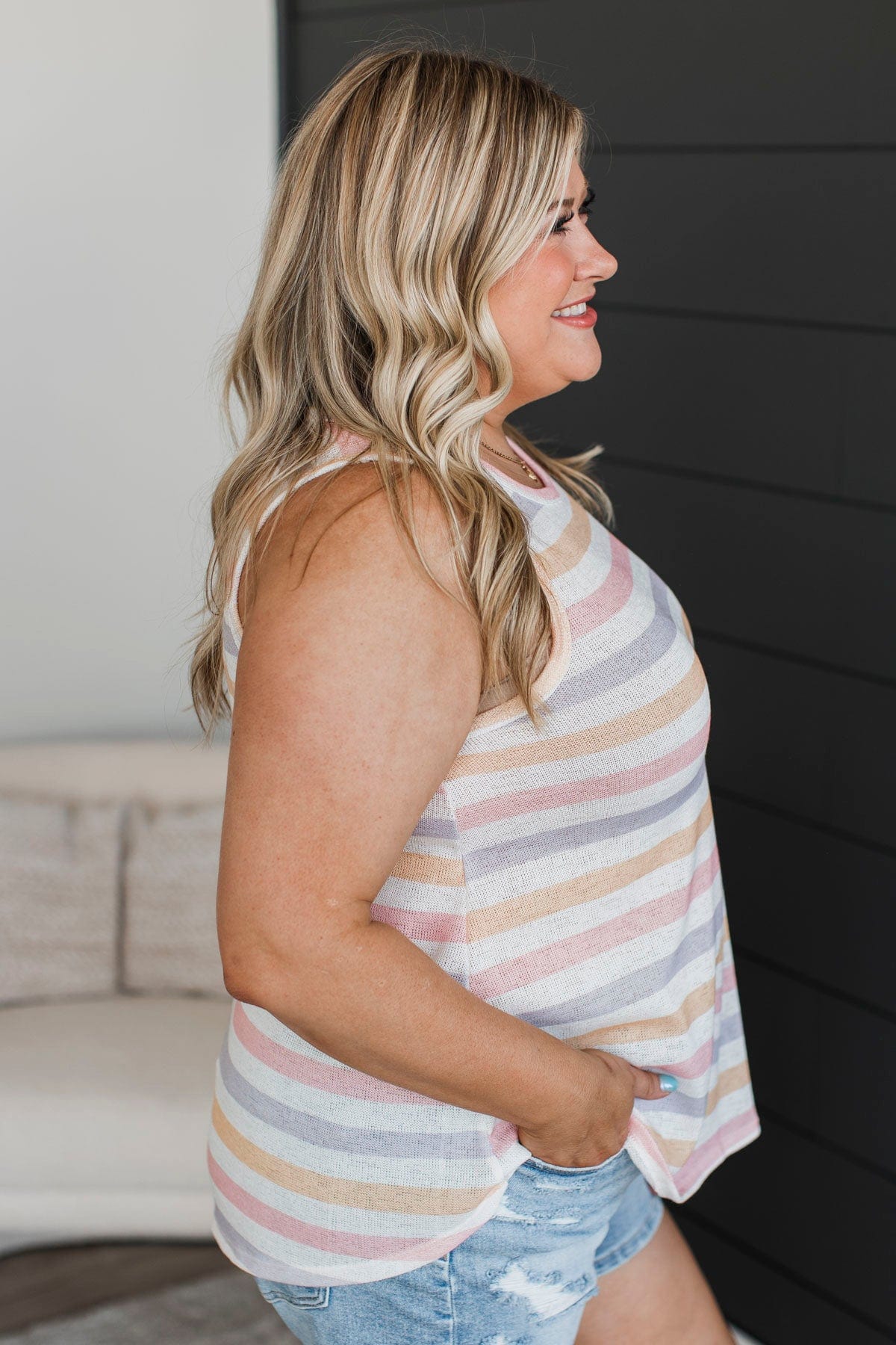 Working On Me Striped Tank Top- Ivory