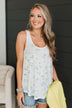 Opening Doors Floral Tank Top- Ivory & Blue