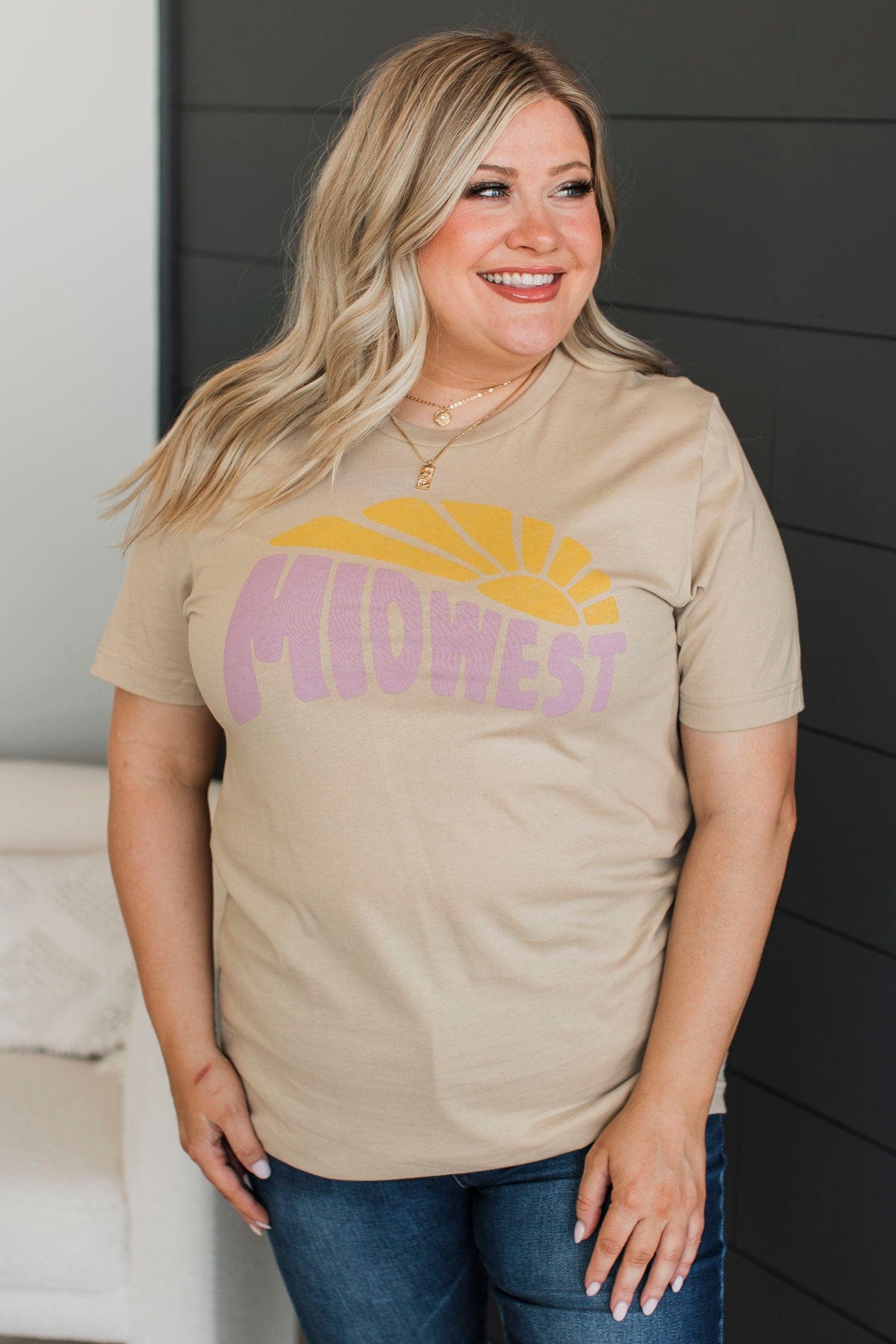 "Midwest" Sun Graphic Tee- Light Taupe