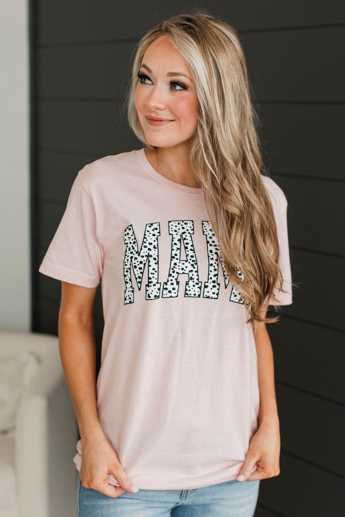 "Mama" Dalmatian Graphic Tee- Light Pink