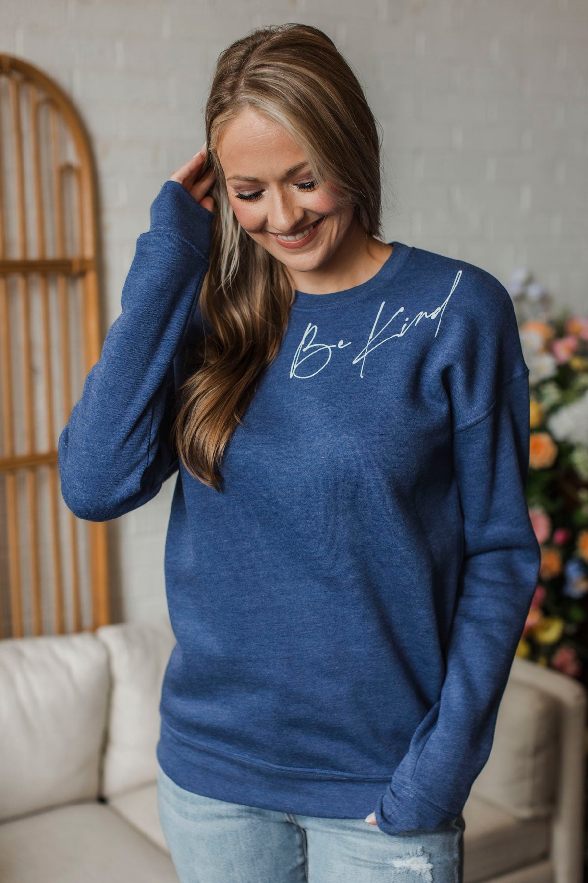 "Be Kind" Crew Neck Pullover- Royal Blue