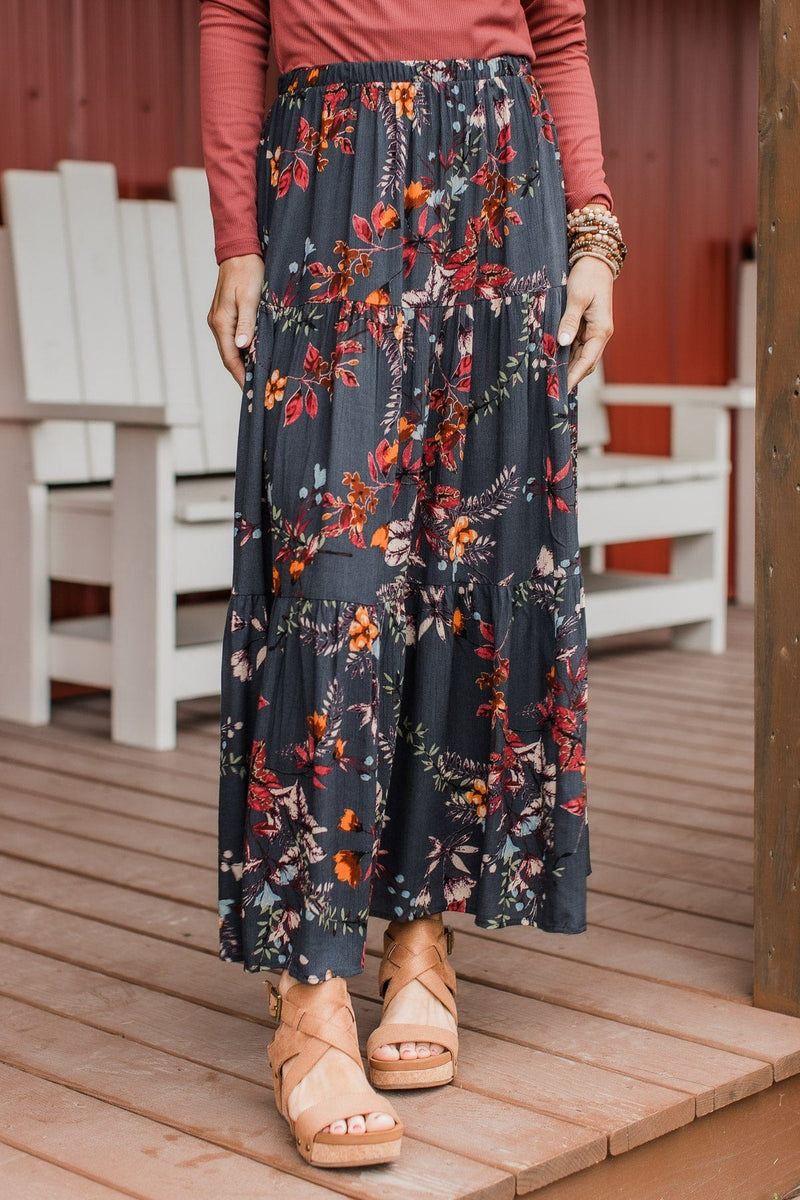 Sweet Like Honey Floral Skirt- Navy – The Pulse Boutique