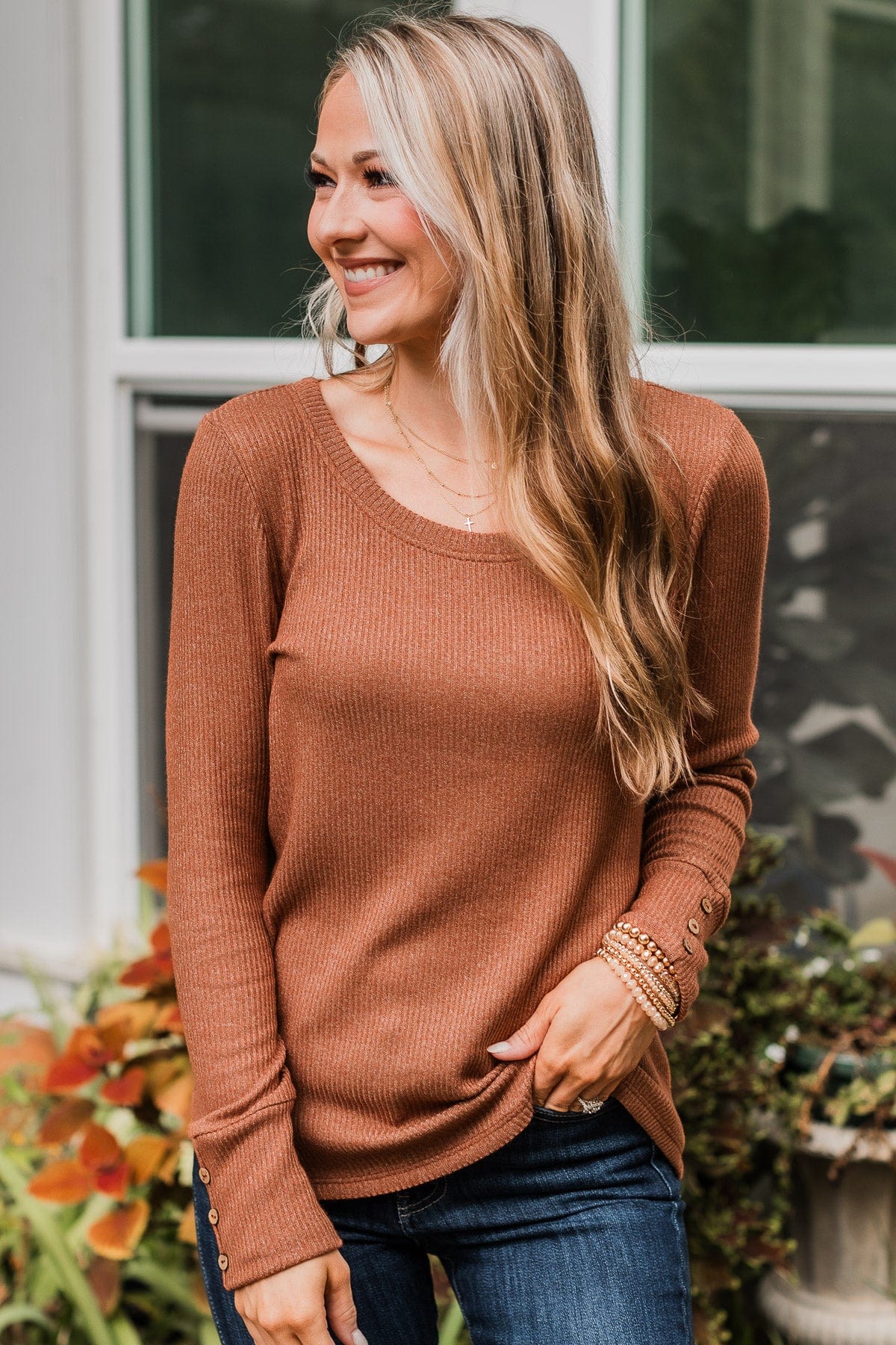 Dreams Of Forever Ribbed Top- Terracotta