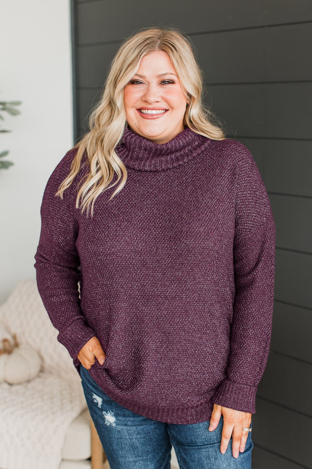 Romance Awaits Turtle Neck Sweater- Dark Plum