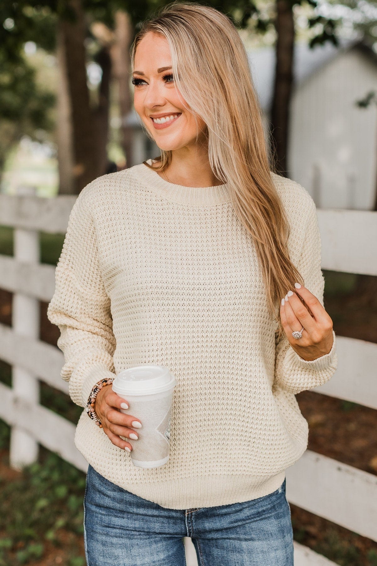 Bri Pointelle Knit Sweater in Ivory by Heartloom - Blooming Daily