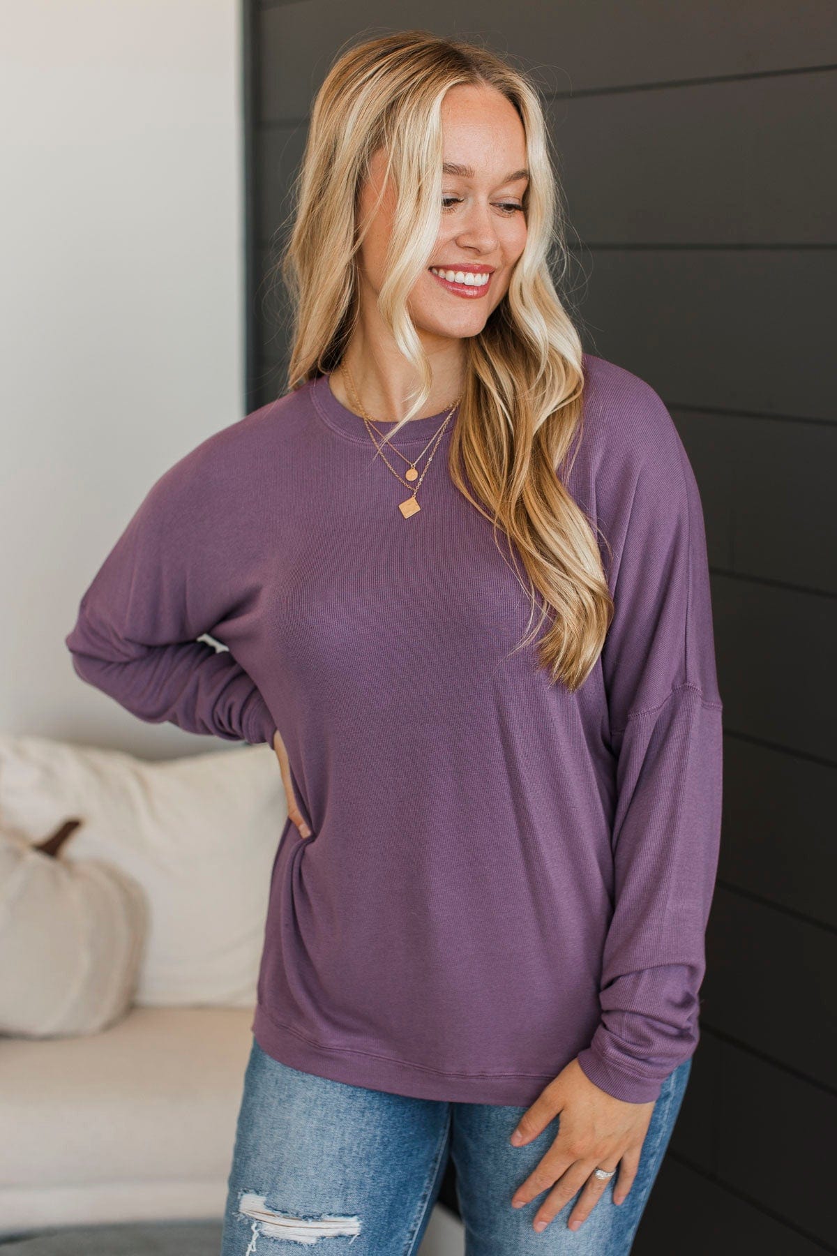 Express It All Knit Pullover Top- Purple