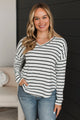 Sheer Joy Long Sleeve Striped Top- Off-White