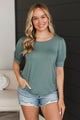 Please & Thanks Puff Sleeve Top- Dusty Teal