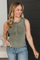 Sheer Excitement Ribbed Tank Top- Olive