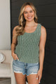 Living Carefree Cable Knit Tank Top- Spruce