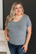 Work With You V-Neck Top- Grey