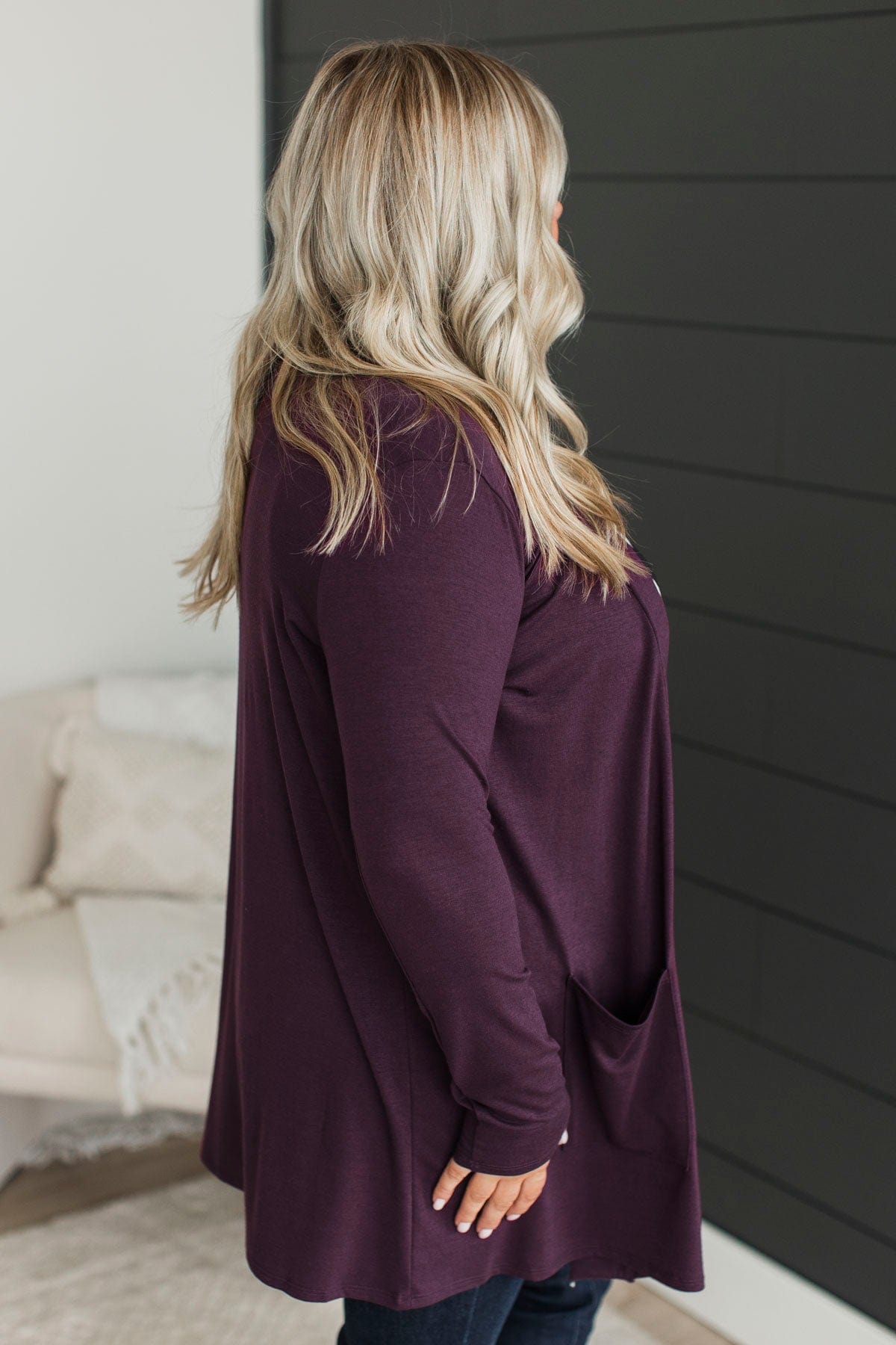 Saying Je T'aime Open Front Cardigan- Eggplant