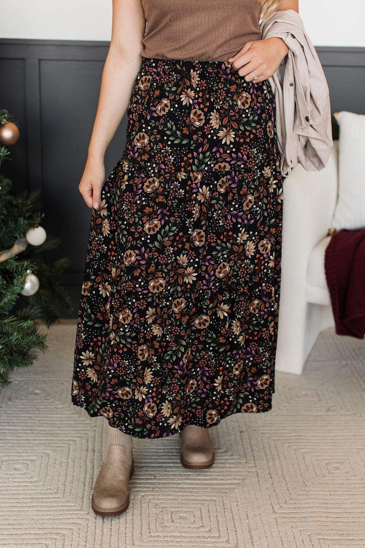 In This Moment Floral Maxi Skirt Black