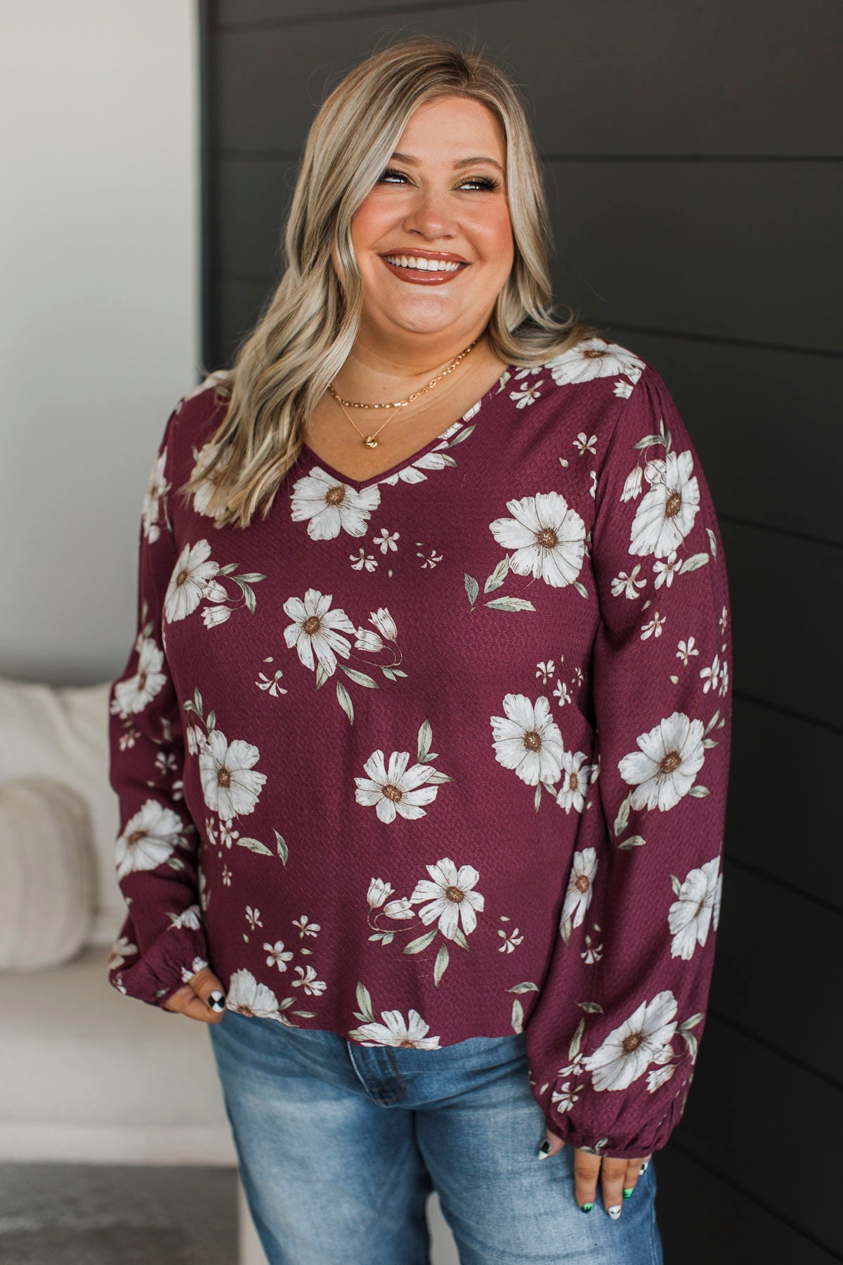 Picture Perfect Days Floral Blouse- Burgundy