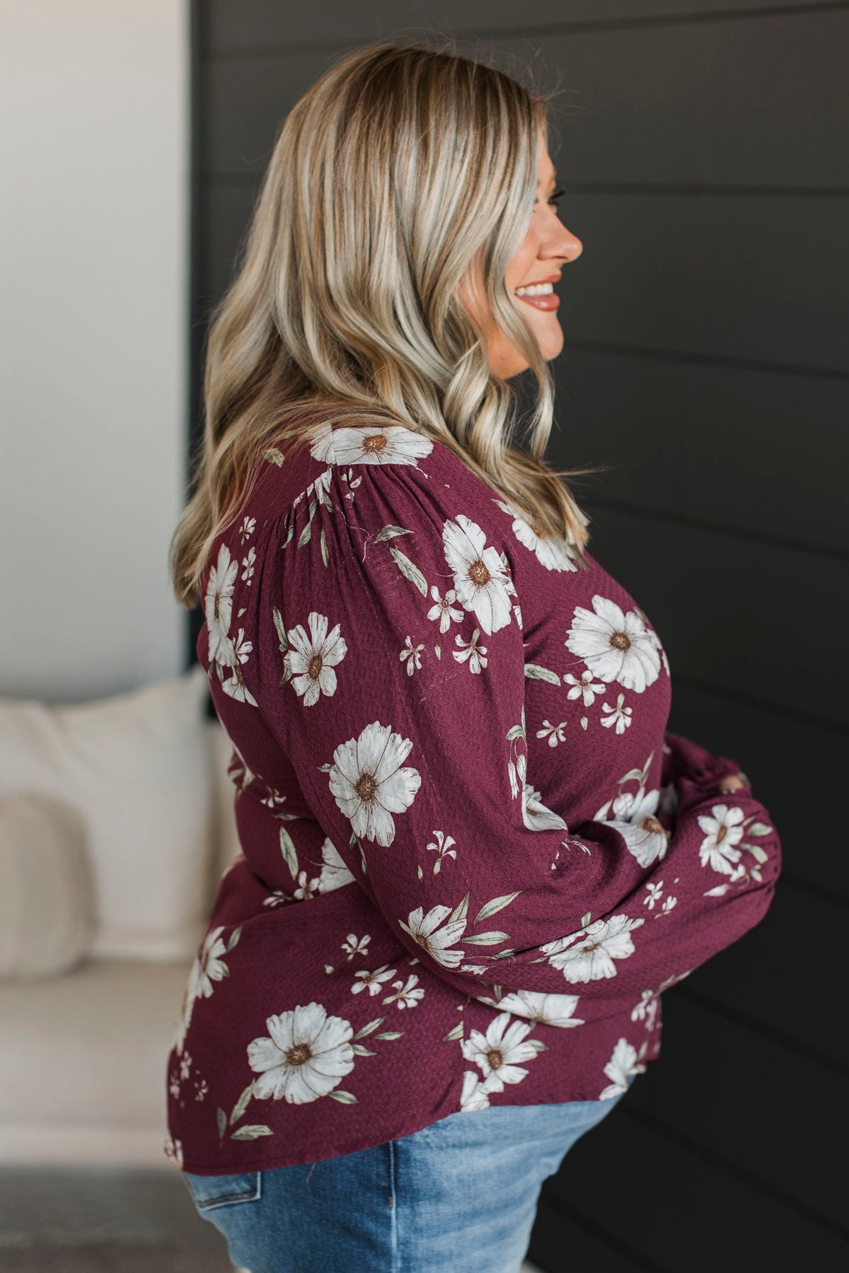 Picture Perfect Days Floral Blouse- Burgundy