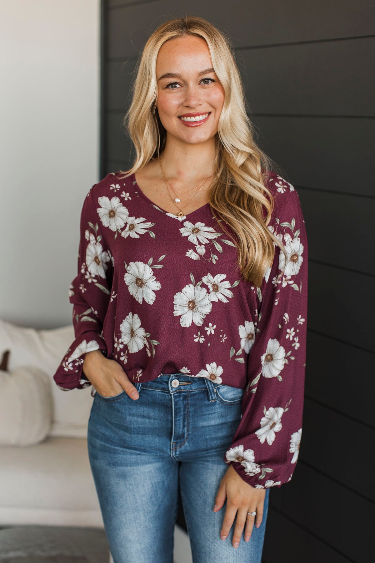 Picture Perfect Days Floral Blouse- Burgundy