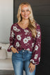 Picture Perfect Days Floral Blouse- Burgundy