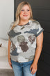 Spotted In Camo Short Sleeve Top- Grey